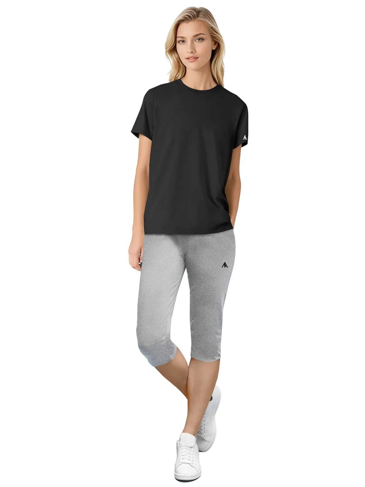 Aki Completo sportivo da donna con t-shirt e leggings a 3/4 - nero