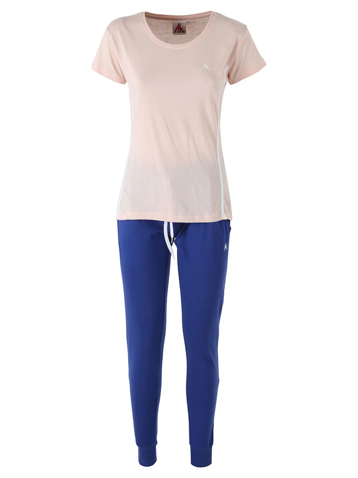 Aki Completo sportivo da donna in cotone con t-shirt e pantaloni con polsini - rosa