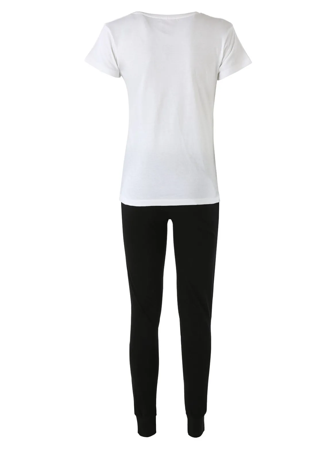 Aki Completo sportivo da donna in cotone con t-shirt e pantaloni con polsini - bianco