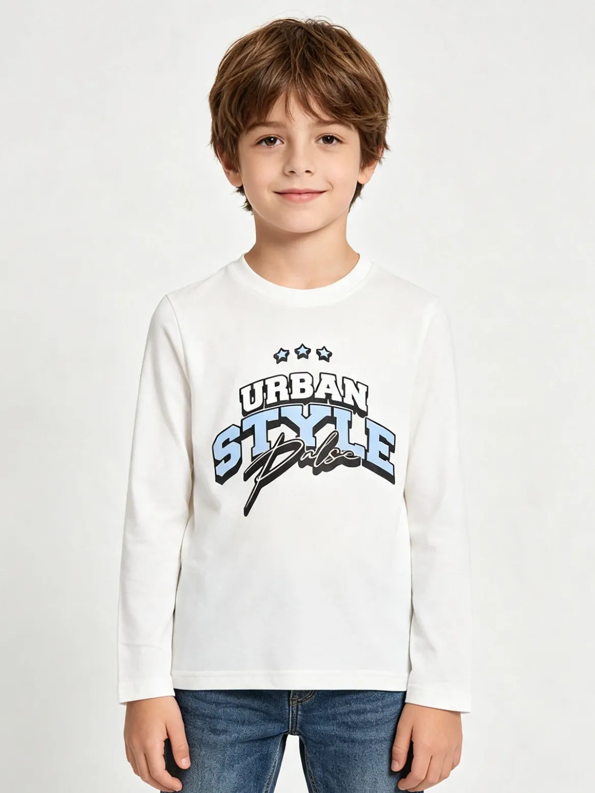 Alta Linea T-shirt da bambino a maniche lunghe con stampa - bianco