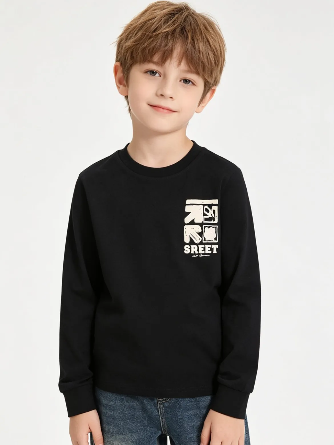 Alta Linea T-shirt maniche lunghe da bambino con stampa sul retro - nero