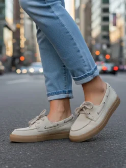 Amerigo Vespucci Mocassini donna in pelle scamosciata con lacci - ghiaccio
