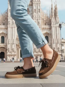 Amerigo Vespucci Mocassini donna in pelle scamosciata con lacci - marrone