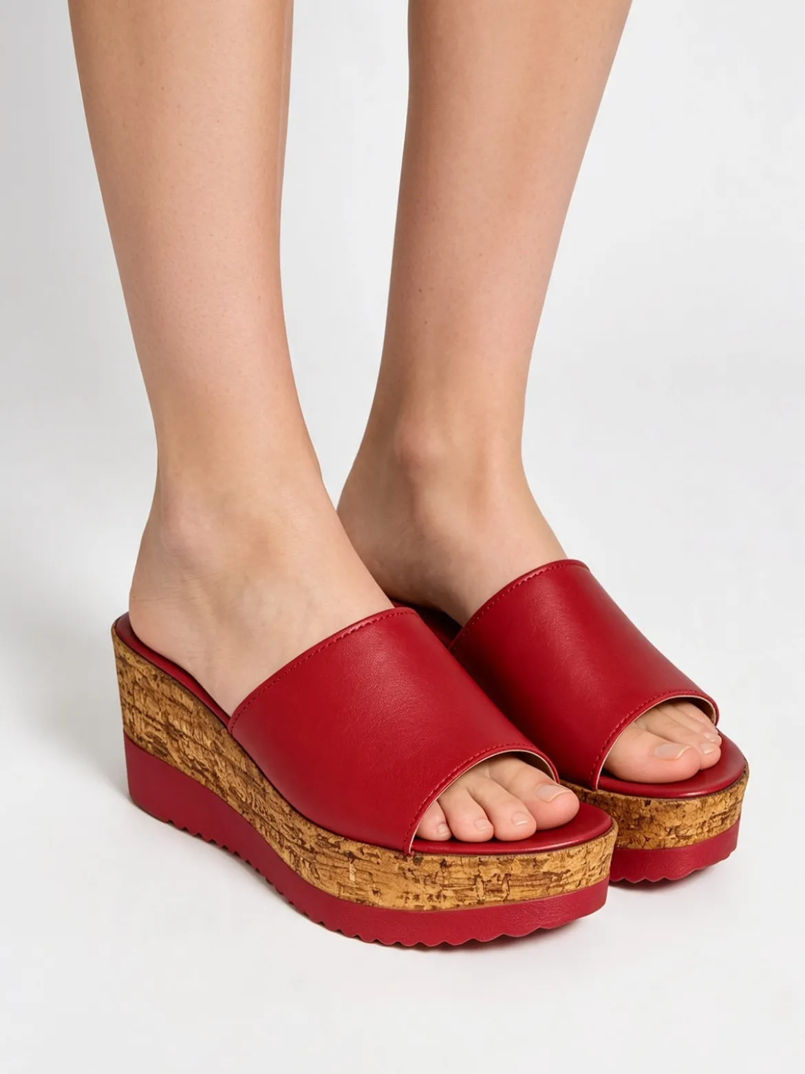 Andrea Pierago Ciabatte donna in pelle con zeppa e plateau - rosso