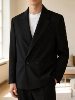 Andy Don B Blazer da uomo elegante a doppiopetto - nero