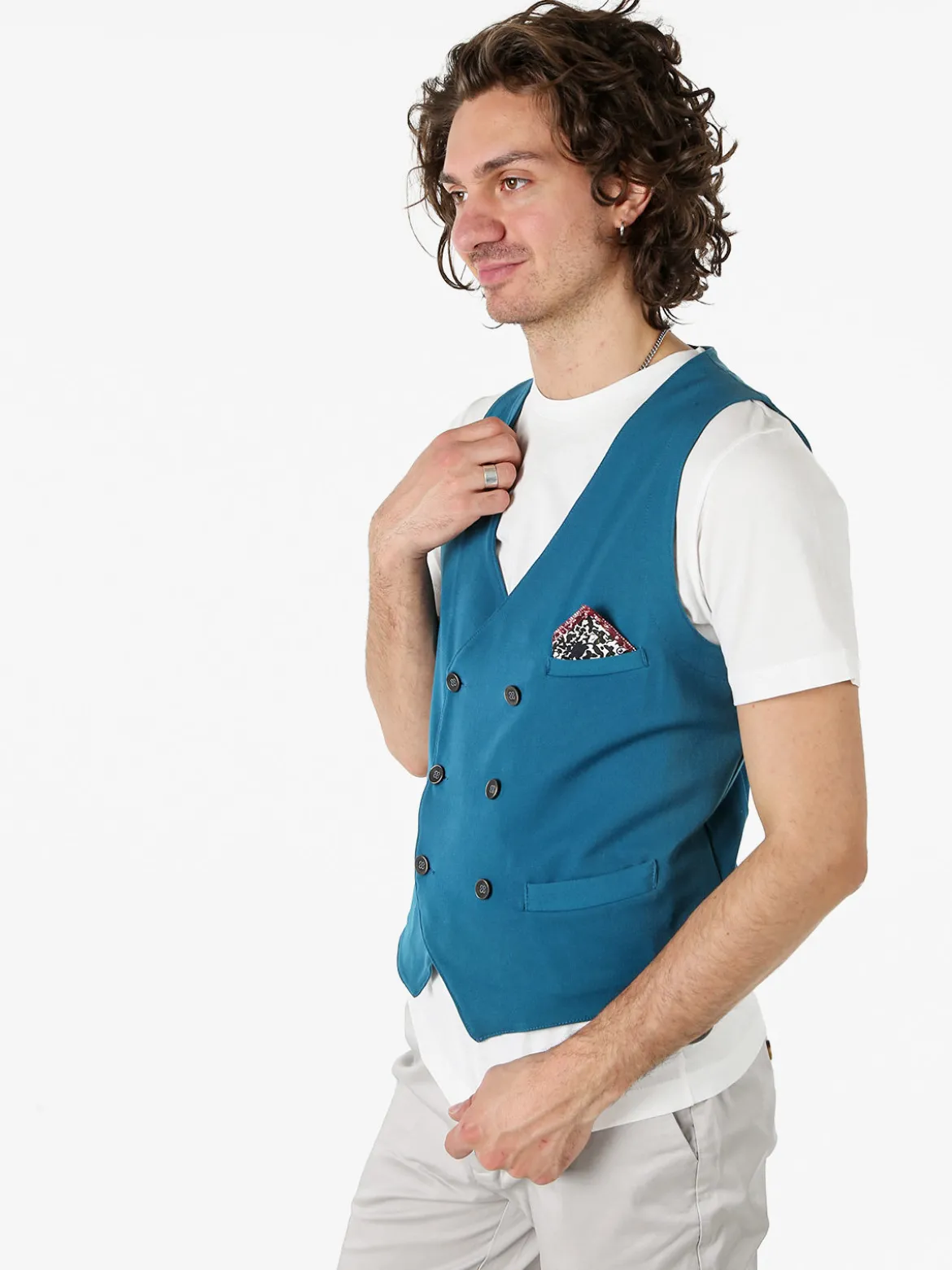 Andy Don B Gilet da uomo con chiusura a doppiopetto - ottanio