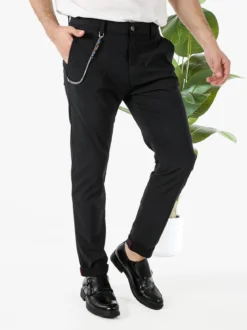Andy Don B Pantaloni da uomo elasticizzati con stampa texture e dettaglio a catena - nero