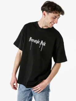 Ange Wear T-shirt da uomo oversize in cotone con stampe davanti e dietro - nero