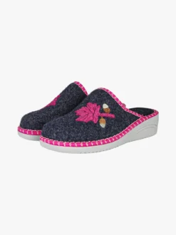A Piedi Liberi Pantofole donna in feltro con zeppa - blu scuro