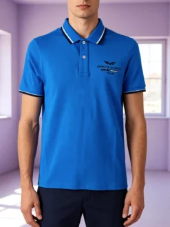 Armata Di Mare Polo da uomo in cotone a maniche corte con stampa - blu