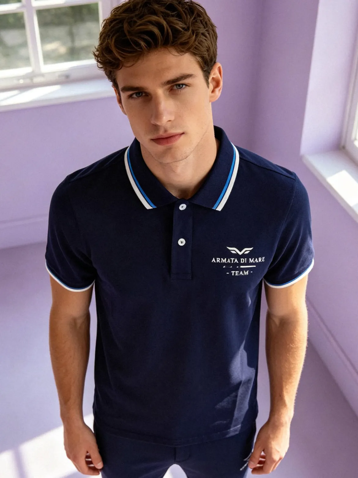 Armata Di Mare Polo da uomo in cotone a maniche corte con stampa - blu scuro