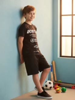 Armata Militare Completo corto da bambino in cotone con t-shirt e bermuda - nero
