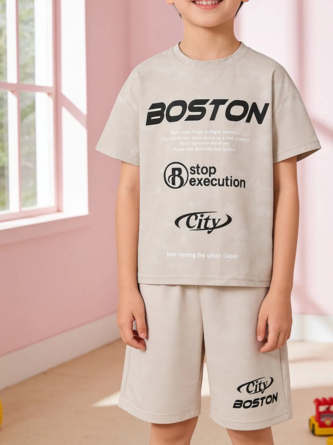 Armata Militare Completo corto da bambino in cotone con t-shirt e bermuda - beige