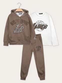 Armata Militare Completo 3 pezzi da bambino con cappuccio e zip - marrone