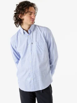 Ascot Sport Camicia a righe da uomo in cotone a maniche lunghe con taschino - azzurro