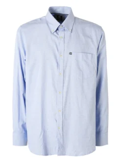 Ascot Sport Camicia da uomo in cotone a maniche lunghe con taschino - azzurro