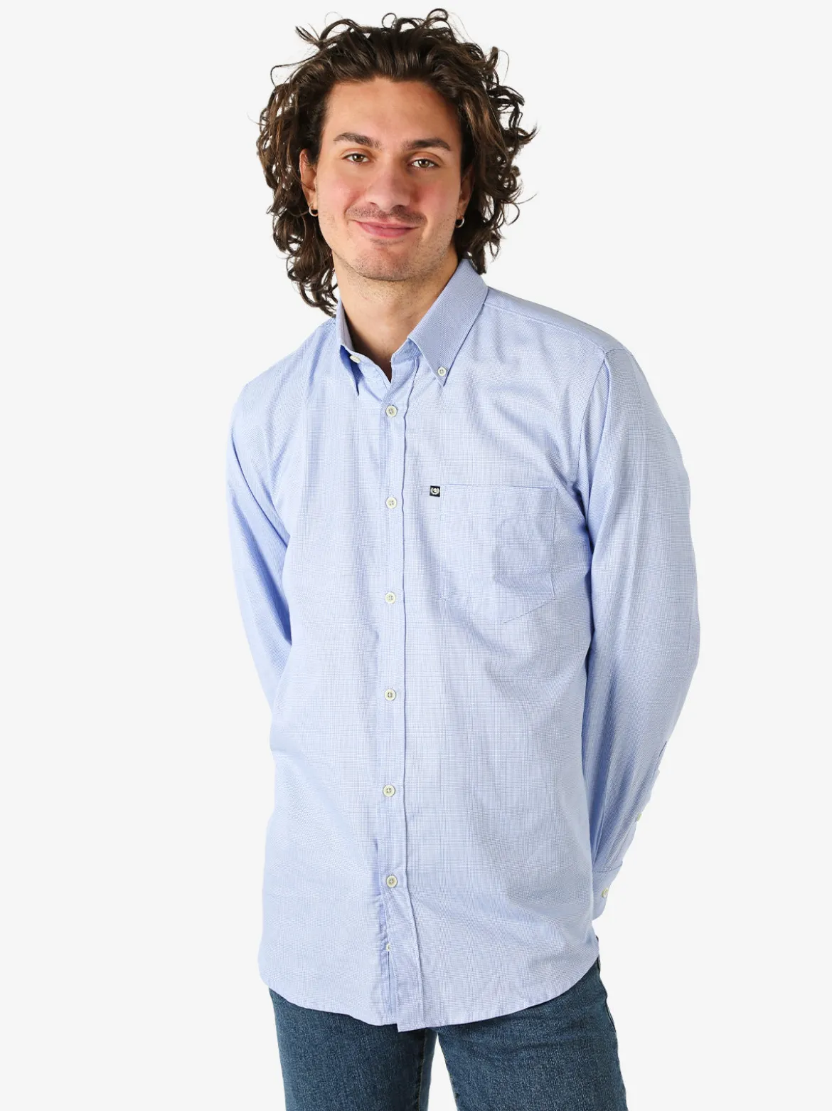Ascot Sport Camicia da uomo in cotone a maniche lunghe con taschino - azzurro