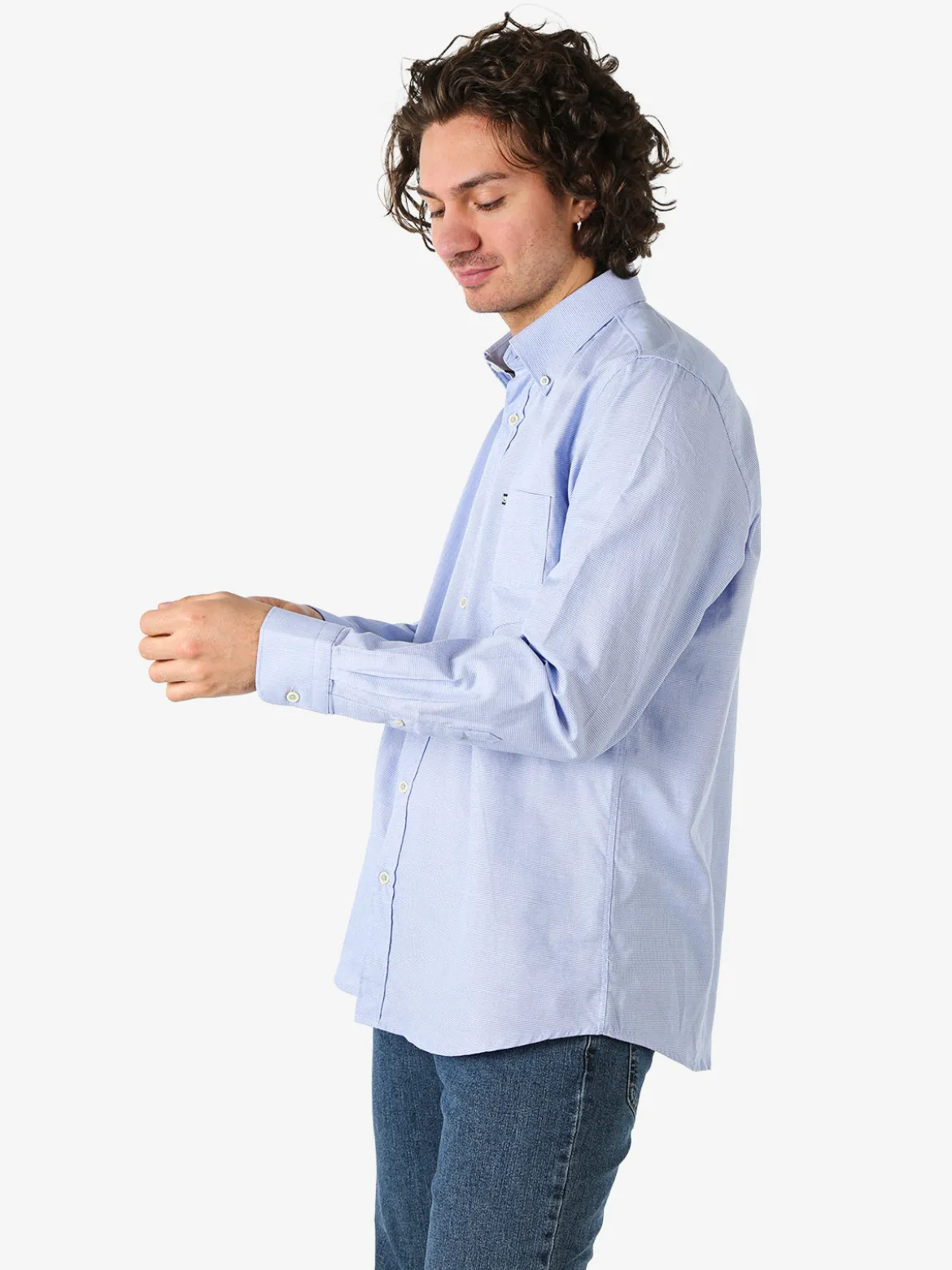 Ascot Sport Camicia da uomo in cotone a maniche lunghe con taschino - azzurro