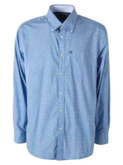 Ascot Sport Camicia da uomo in cotone a maniche lunghe con taschino - blu