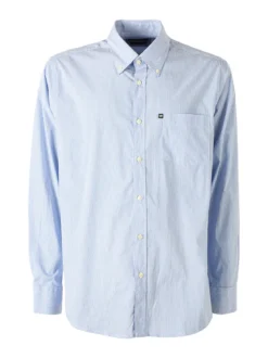 Ascot Sport Camicia da uomo in cotone stretch a maniche lunghe con taschino - blu