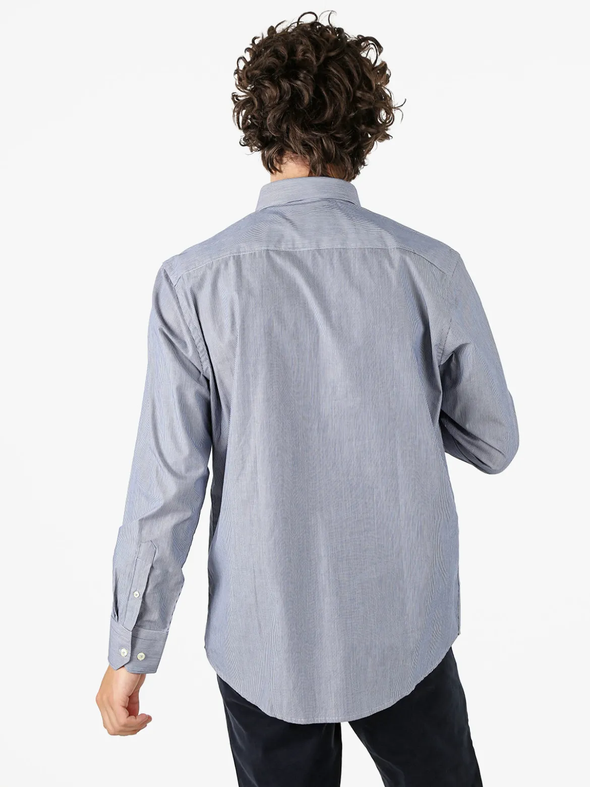 Ascot Sport Camicia rigata da uomo in cotone a maniche lunghe - blu