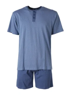 A Sette Pigiama corto da uomo in cotone - blu