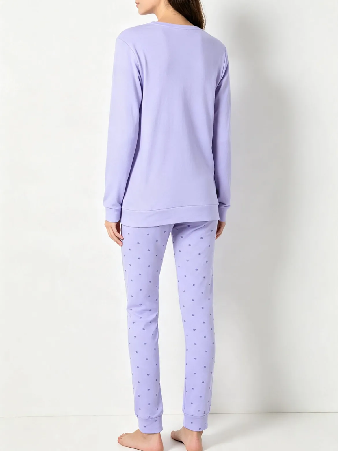A Sette Pigiama lungo da donna in cotone interlock con pantaloni a cuori - lilla