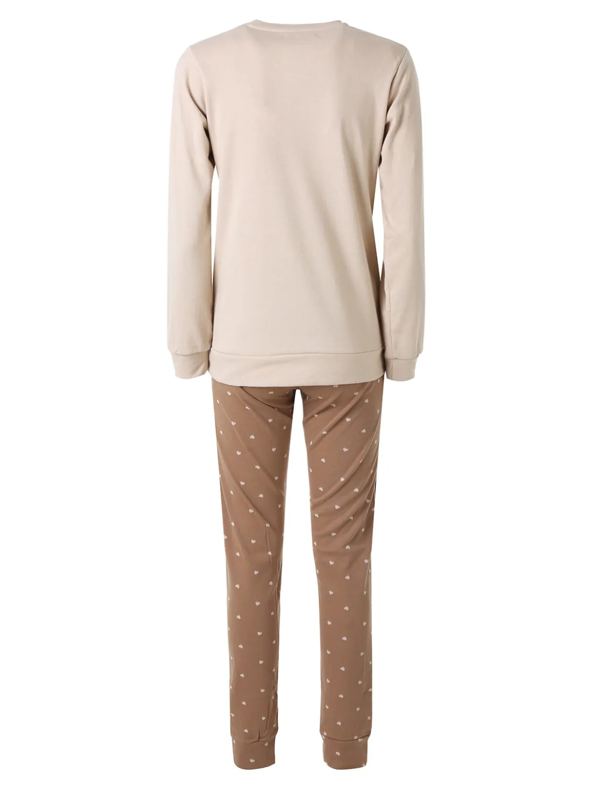 A Sette Pigiama lungo da donna in cotone interlock con pantaloni a cuori - sabbia
