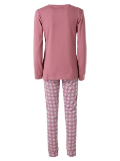 A Sette Pigiama lungo da donna in cotone interlock con pantaloni a quadri - rosa