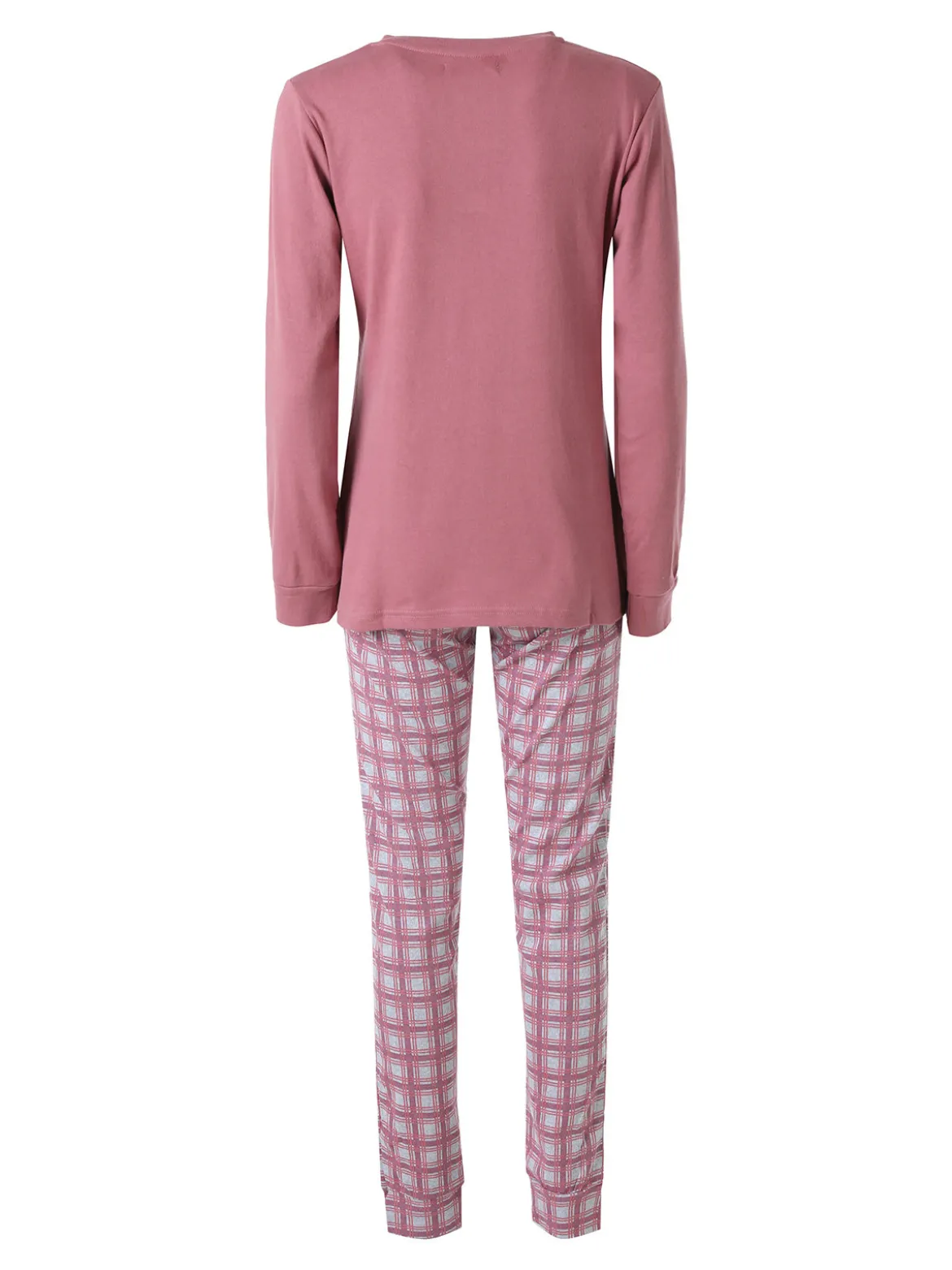 A Sette Pigiama lungo da donna in cotone interlock con pantaloni a quadri - rosa
