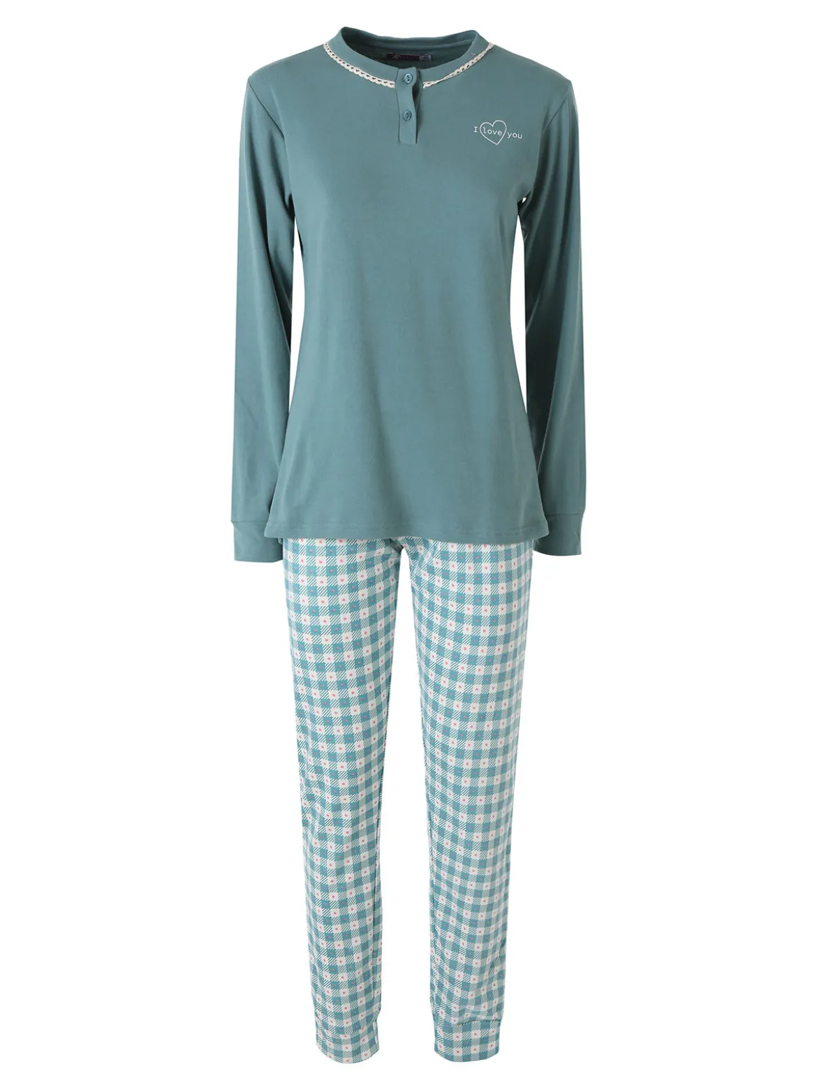 A Sette Pigiama lungo da donna in cotone interlock con pantaloni a quadretti - verde