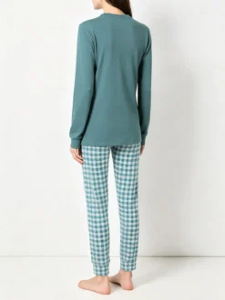 A Sette Pigiama lungo da donna in cotone interlock con pantaloni a quadretti - verde