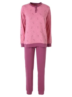 A Sette Pigiama lungo da donna in cotone interlock con stampa disegni - rosa