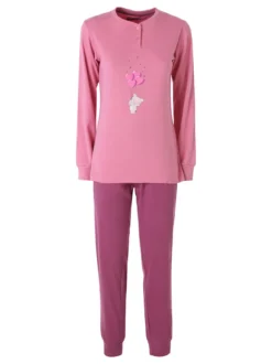 A Sette Pigiama lungo da donna in cotone interlock con stampa disegno - rosa