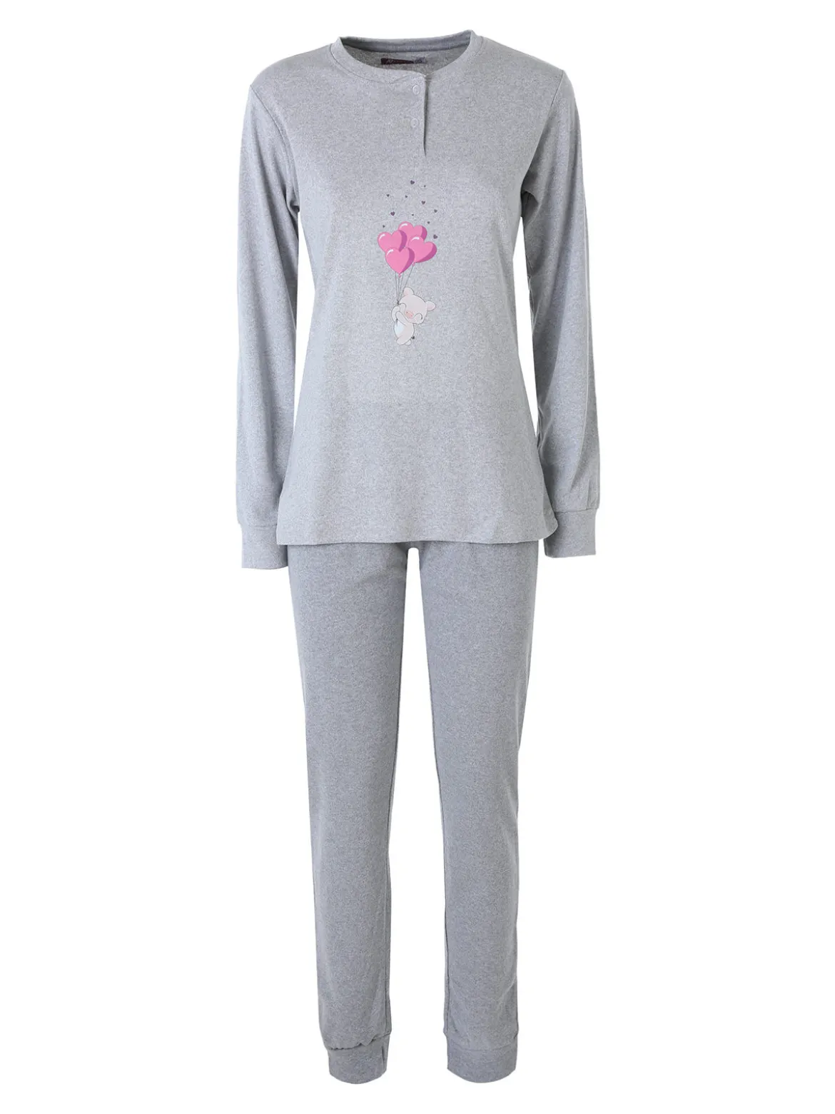 A Sette Pigiama lungo da donna in cotone interlock con stampa disegno - grigio