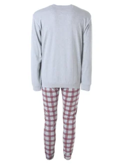 A Sette Pigiama lungo da uomo in cotone interlock con pantaloni a quadri - grigio