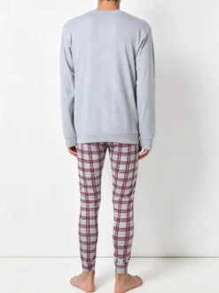 A Sette Pigiama lungo da uomo in cotone interlock con pantaloni a quadri - grigio