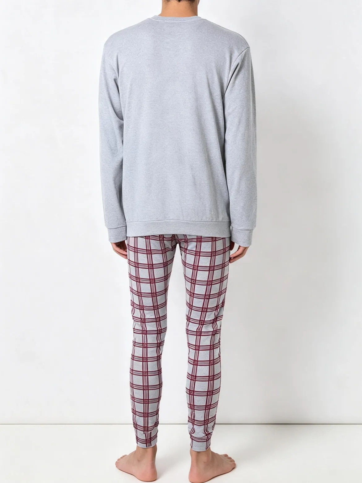 A Sette Pigiama lungo da uomo in cotone interlock con pantaloni a quadri - grigio