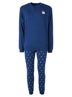 A Sette Pigiama lungo da uomo in cotone interlock con pantaloni con stampa birilli - blu