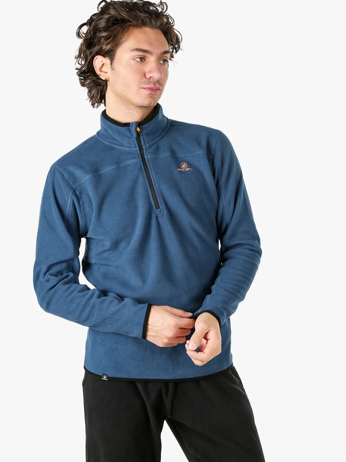 Athl Dpt Felpa da uomo mezza zip in micropile con bordi a contrasto - cielo