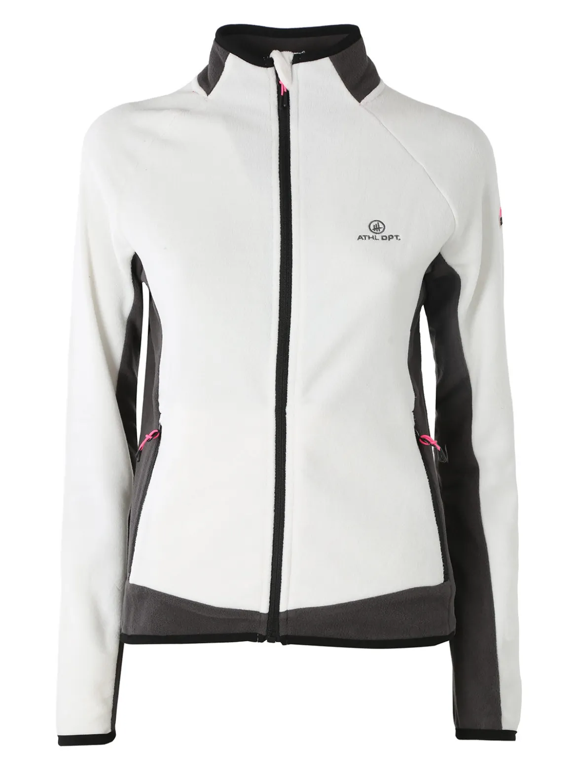 Athl Dpt Felpa donna bicolore in micropile con zip intera - bianco