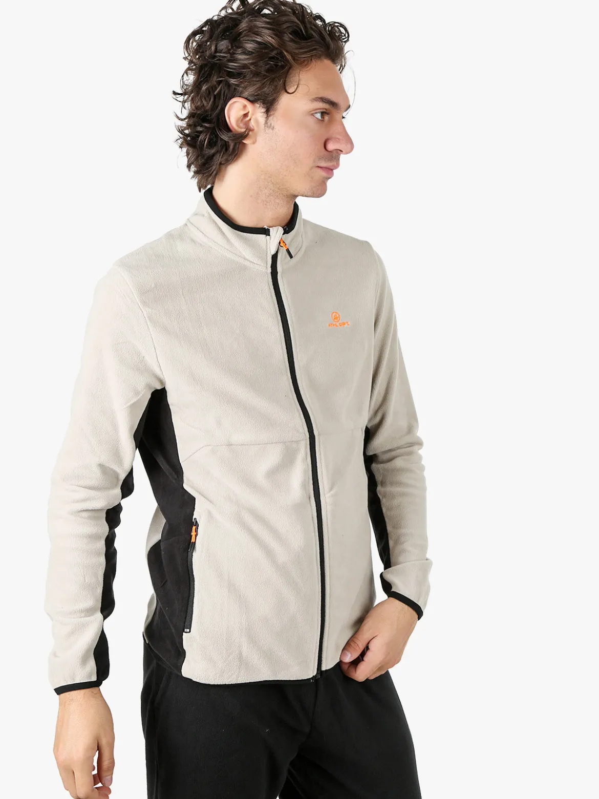 Athl Dpt Felpa uomo full zip in micropile con bordi a contrasto - fango