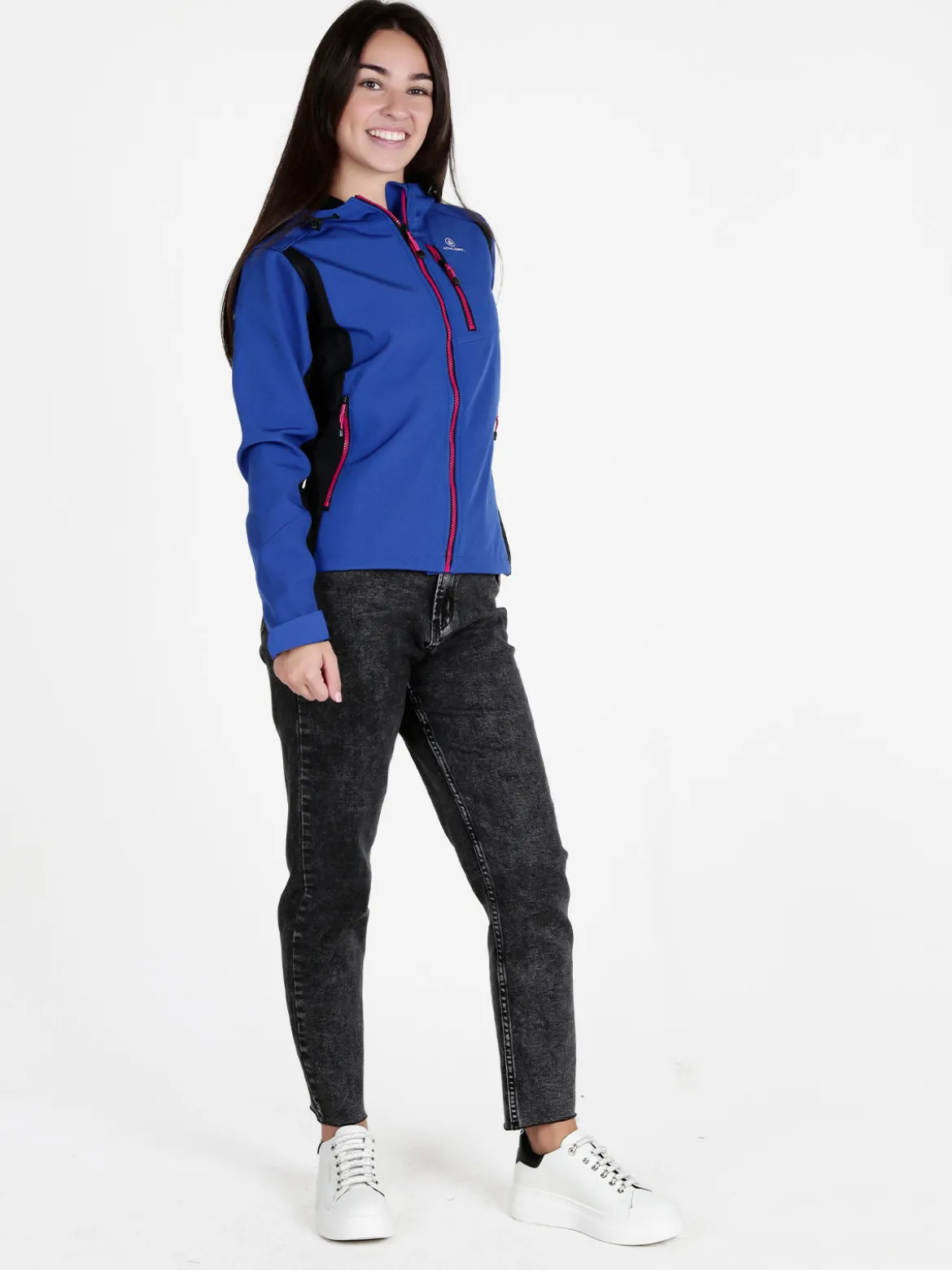 Athl Dpt Giacca da donna impermeabile bicolore con cappuccio e interno in pile