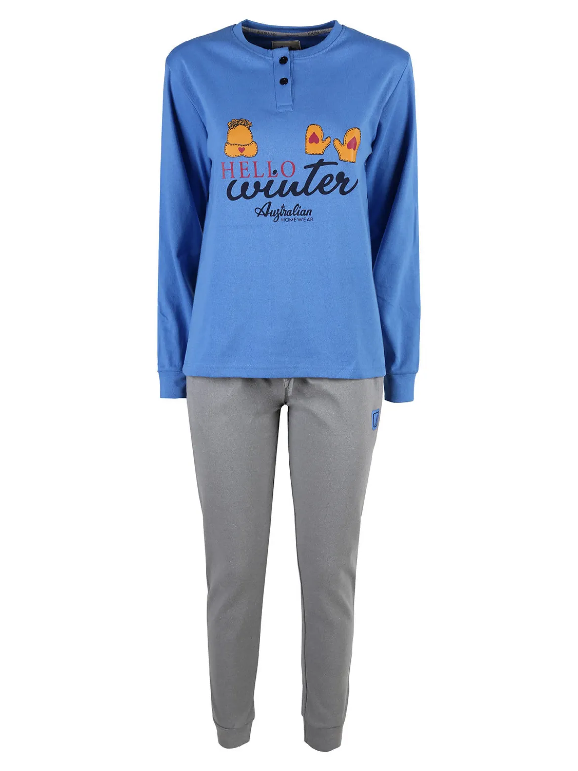 Australian Pigiama lungo da donna in cotone interlock con stampe - blu