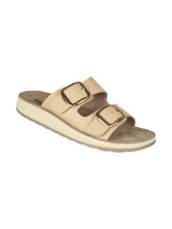 Axa Shoes Ciabatte donna con doppia fibbia e plantare in pelle - naturale