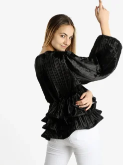 Azaka Blusa donna plissetata con balze sul finale