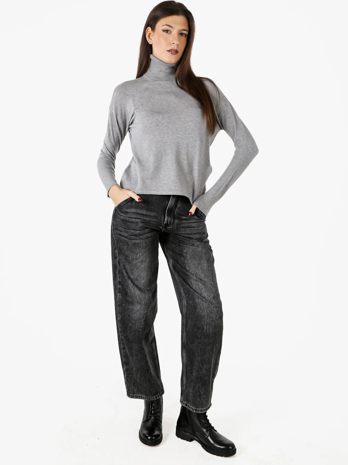 Baci & Abbracci Maglia dolcevita da donna tinta unita - grigio