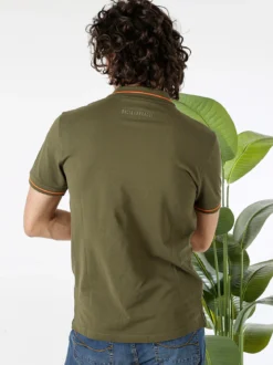 Baci & Abbracci Polo da uomo in cotone a maniche corte con logo davanti e dietro - militare