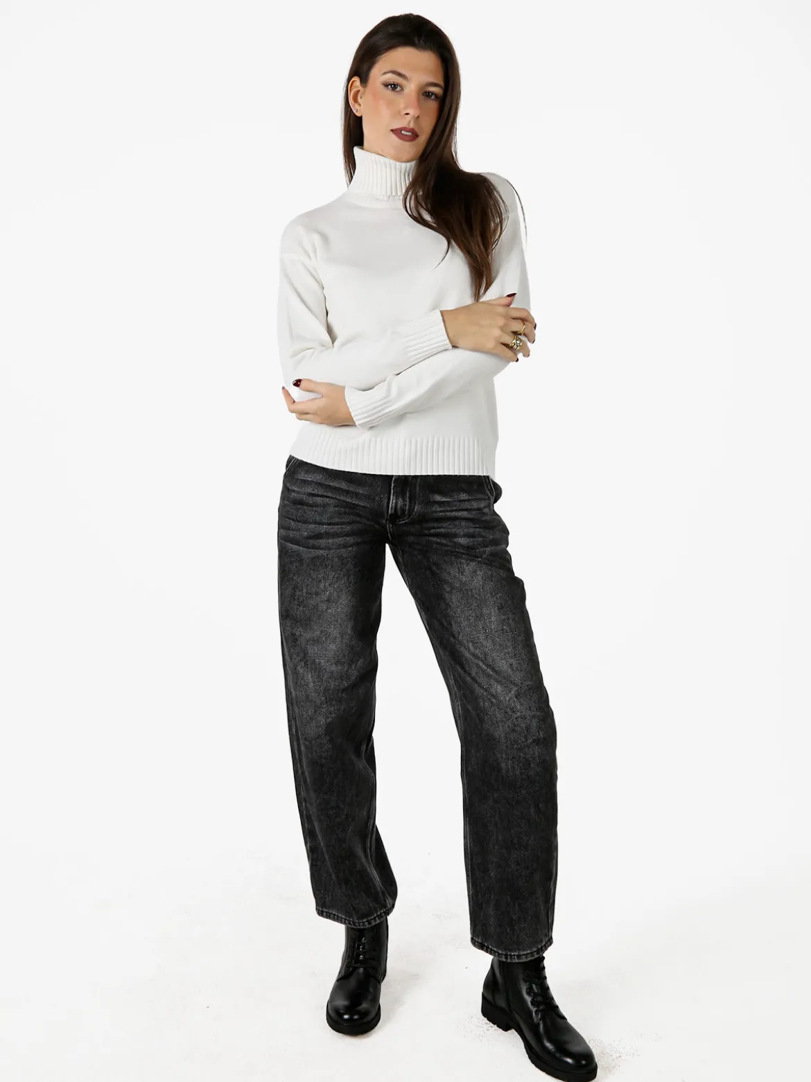 Baci & Abbracci Pullover donna dolcevita in maglia - bianco