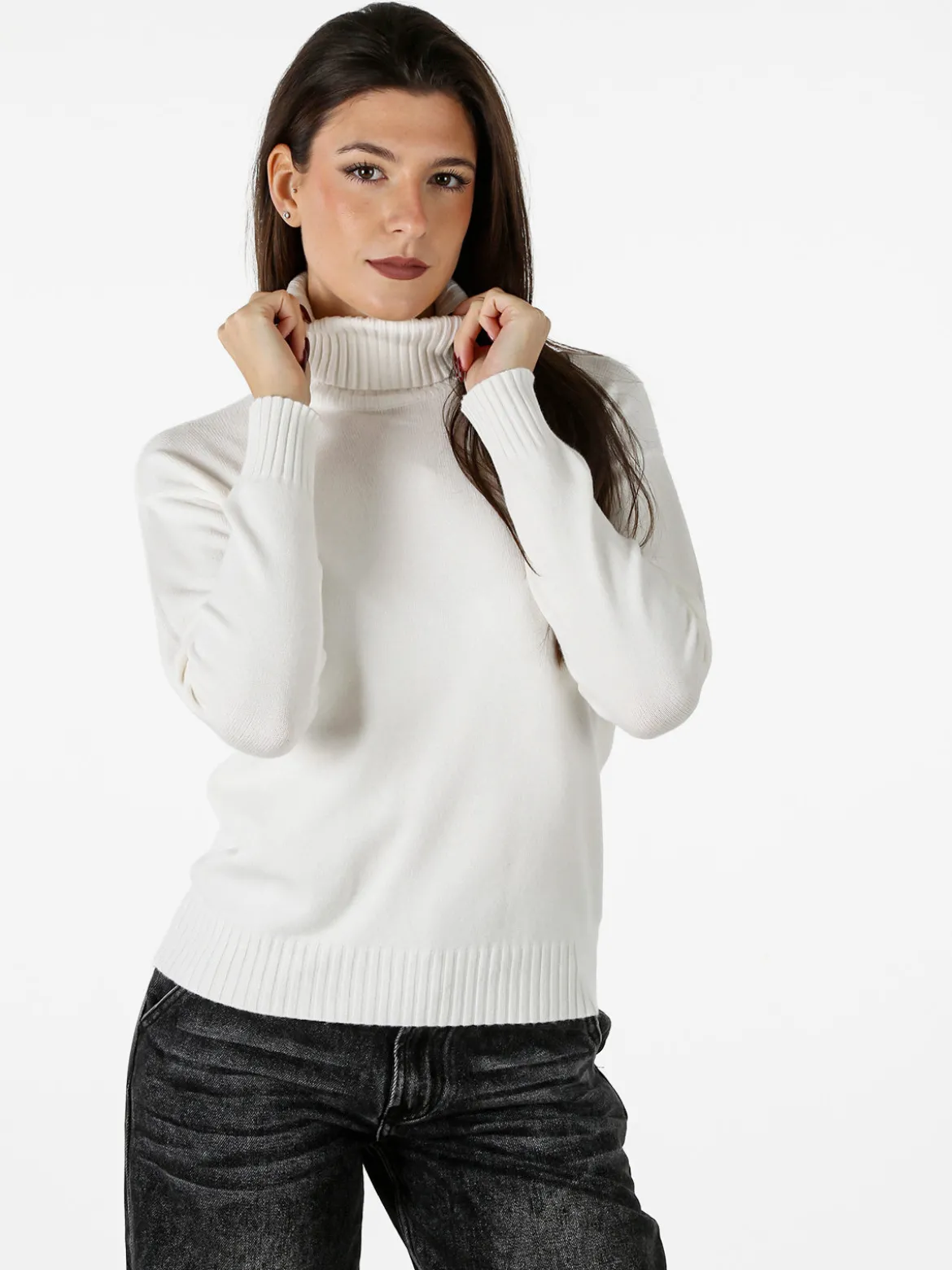 Baci & Abbracci Pullover donna dolcevita in maglia - bianco